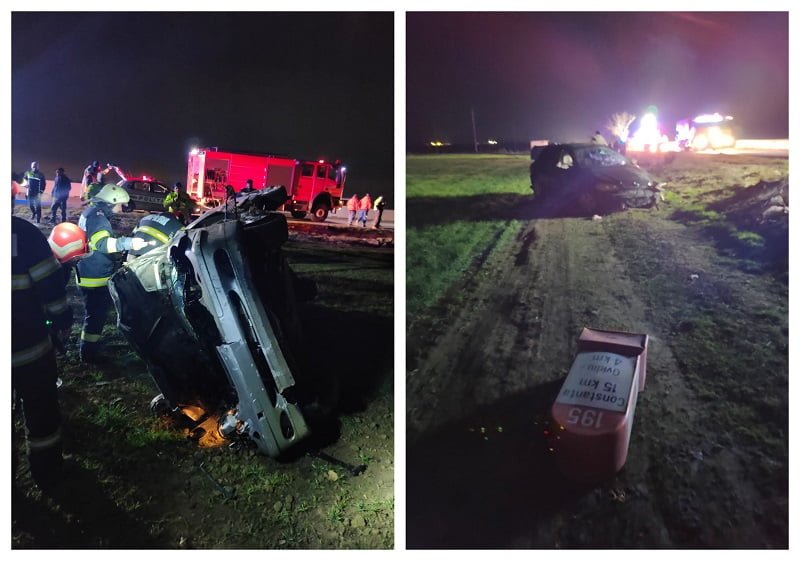 Accident rutier grav la ieșire din Ovidiu: Un autoturism răsturnat