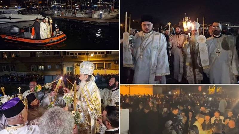 (FOTO) Noaptea de Înviere la Constanța, în imagini: ÎPS Teodosie a adus Lumina Sfântă din largul mării – mii de credincioși au fost prezenți la Catedrala Arhiepiscopală