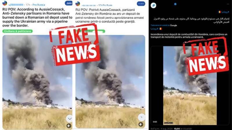 MApN dezminte o știre falsă despre incendierea unui depozit de carburanți din Bragadiru, prezentată pe canalele asociate propagandei ruse
