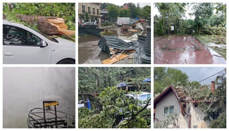Furtună violentă la Sinaia! În doar 15 minute, vântul a rupt zeci de copaci, a smuls acoperișuri, 11 turiști au ajuns la spital! Trafic feroviar oprit