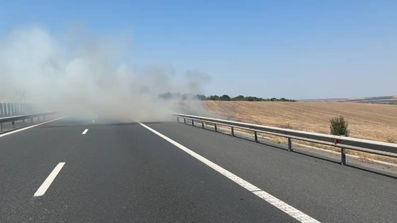(VIDEO) Incendiu de vegetație pe Autostrada A2: trafic deviat temporar din cauza fumului dens