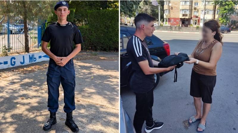 CONSTANȚA. Un suflet mare într-o uniformă mică: un elev jandarm aflat în practică a găsit și a returnat un rucsac pierdut