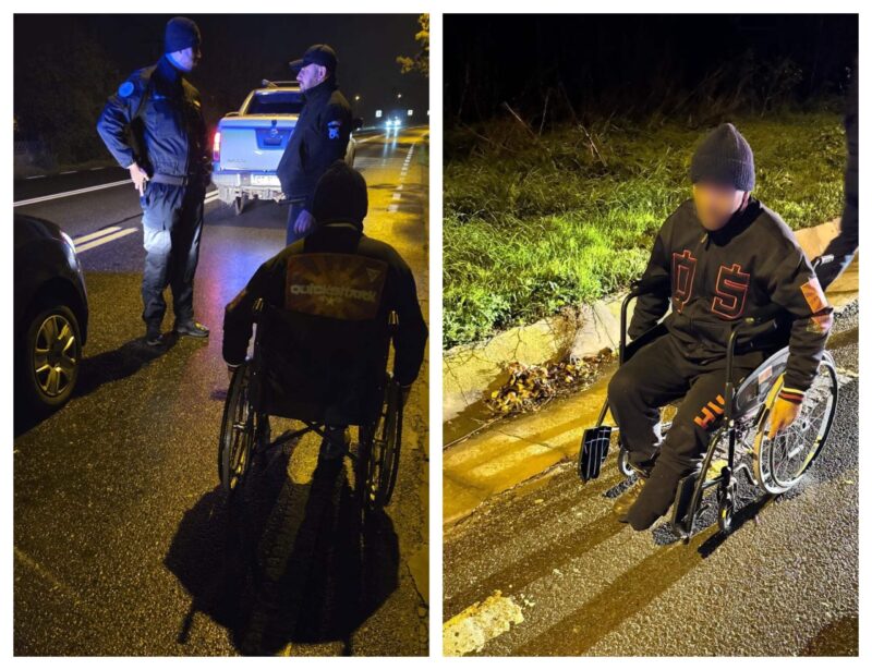 Bărbat în scaun de rotile, salvat de jandarmii care se întorceau de la o misiune