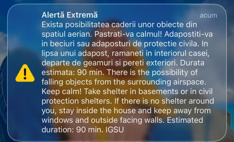 O nouă avertizare RO-Alert pentru nordului judeţului Tulcea. Se aud explozii