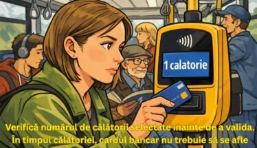 Instrucțiuni pentru plata cu cardul la validator: verifică numărul de călătorii înainte de validare.