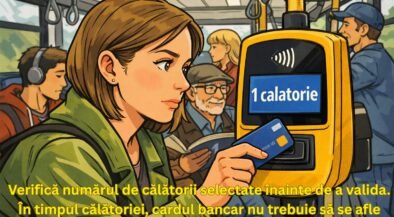 Instrucțiuni pentru plata cu cardul la validator: verifică numărul de călătorii înainte de validare.