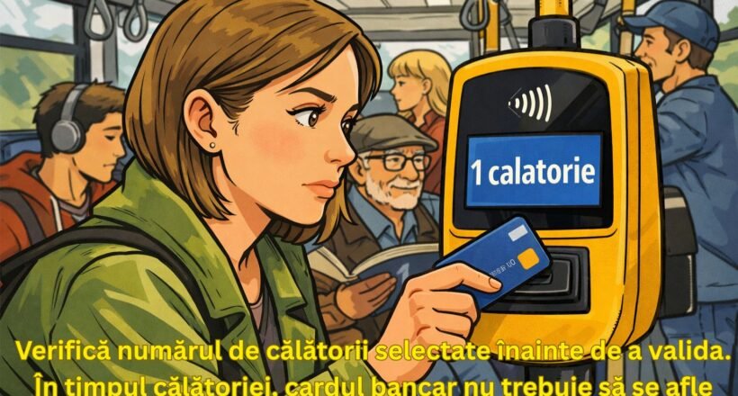 Instrucțiuni pentru plata cu cardul la validator: verifică numărul de călătorii înainte de validare.