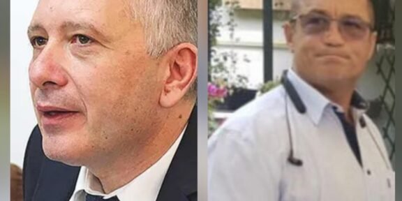 Two-side collage of two men: left is a close-up of a man in a dark suit, right shows a man in a light shirt with glasses outdoors.