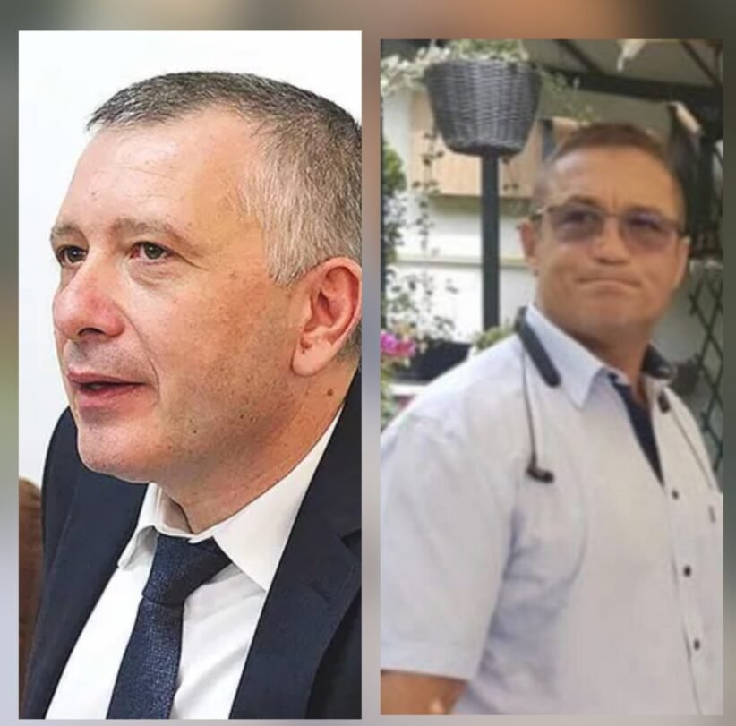 Two-side collage of two men: left is a close-up of a man in a dark suit, right shows a man in a light shirt with glasses outdoors.
