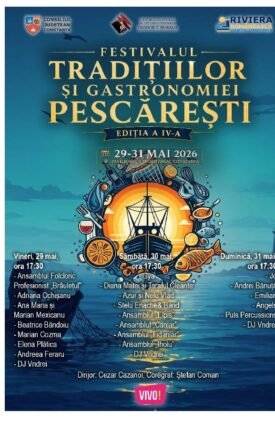 Poster pentru Festivalul Tradițiilor și Gastronomiei Pescărești, ediția a IV-a, 29–31 mai 2026, cu programul pe zile.
