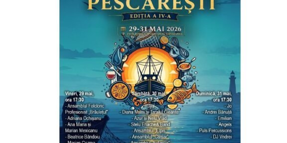 Poster pentru Festivalul Tradițiilor și Gastronomiei Pescărești, ediția a IV-a, 29–31 mai 2026, cu programul pe zile.