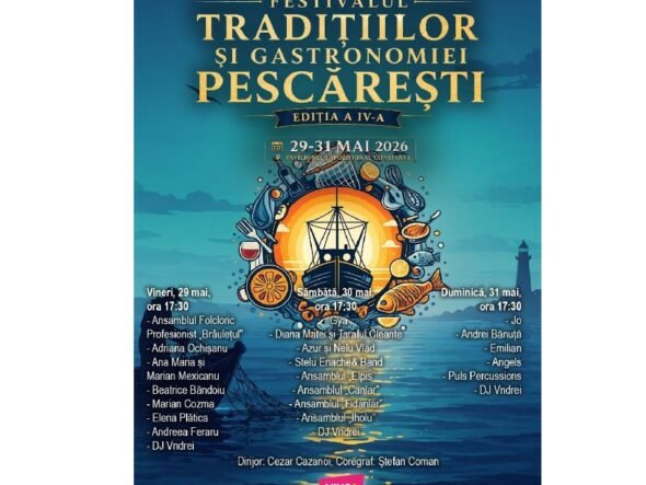 Poster pentru Festivalul Tradițiilor și Gastronomiei Pescărești, ediția a IV-a, 29–31 mai 2026, cu programul pe zile.