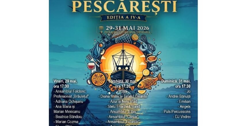 Poster pentru Festivalul Tradițiilor și Gastronomiei Pescărești, ediția a IV-a, 29–31 mai 2026, cu programul pe zile.