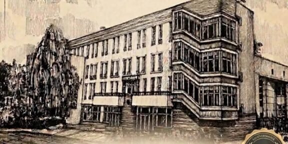 Poster advertising the 70th anniversary concert for Colegiul Național de Artă 'Regina Maria', May 7, 2026, 18:00, at Sala Sergiu Celibidache; features a sketch of a building and a circular logo in the corner.