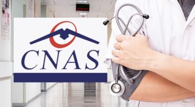 Doctor in a white coat holding a stethoscope beside a CNAS logo in a hospital hallway