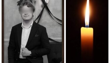 Two-panel image: man in a black suit with blurred eyes on the left, and a lit candle on the right against a dark background.