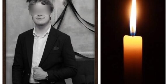Two-panel image: man in a black suit with blurred eyes on the left, and a lit candle on the right against a dark background.
