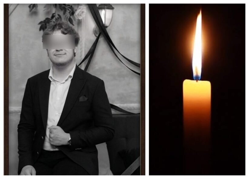 Two-panel image: man in a black suit with blurred eyes on the left, and a lit candle on the right against a dark background.