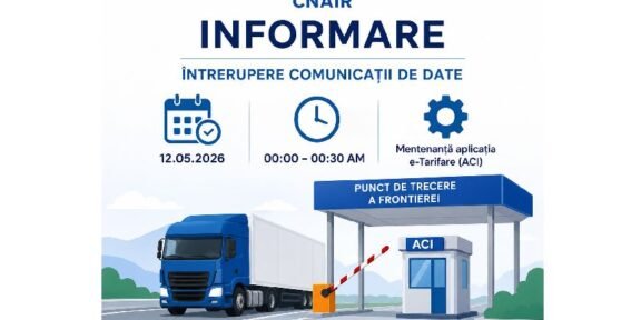 CNAIR informare despre întreruperea comunicațiilor de date pe 12.05.2026, între 00:00 și 00:30, la punctul de trecere a frontierei (camion și barieră).