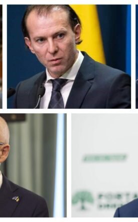 Collage of six head-and-shoulders portraits of professional-looking individuals in suits at formal events.