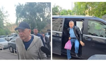 Two-panel scene: left shows a man in a cap and gray jacket walking outdoors near parked cars; right shows another man in a leather jacket and blue shirt stepping out of a black SUV with a pink bag in hand.
