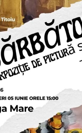 Poster for an art exhibition titled 'Sărbătoare'—painting and graphic arts, curated by Tudor Titoiu; 5–10 June 2026, Sinagoga Mare, Constanța, Romania; opening June 5 at 15:00.