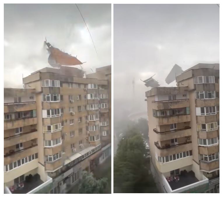 Scene dramatice în Târgoviște. Un acoperiș desprins de vânt a căzut peste o persoană