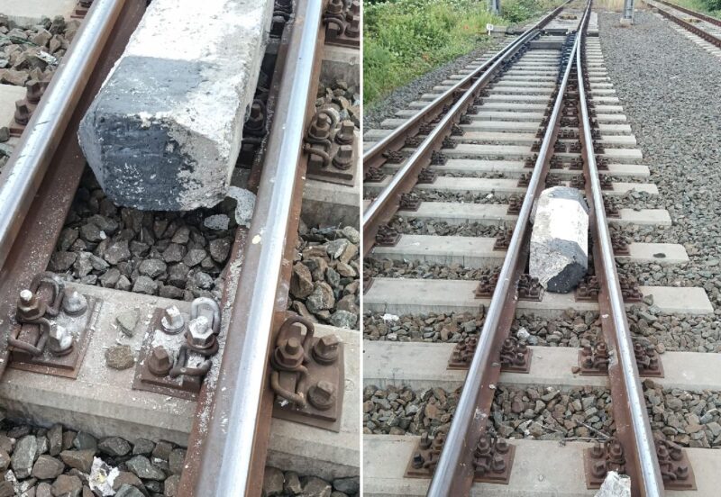 Pericol de deraiere în Gara Constanța. Un tren a lovit un bloc de beton pus intenționat pe șine